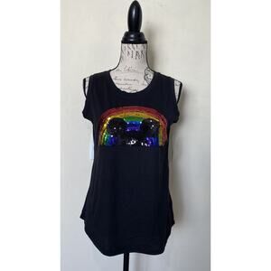 Disney Parks Rainbow Collection Pride Black shirt Tank Sequin Size Small